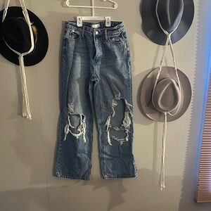 Trendy Distressed Wide Leg Jeans